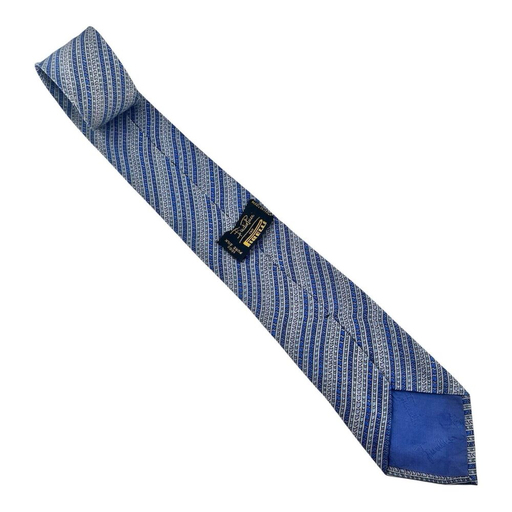 Emilio Pucci For Firelli Vtg  Geometric Stripe Men's Necktie Blue Silk Italy Tie - Picture 2 of 4